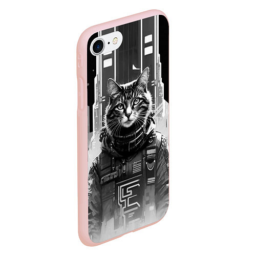 Чехол iPhone 7/8 матовый Крутой котяра в Нью-Йорке - киберпанк / 3D-Светло-розовый – фото 2