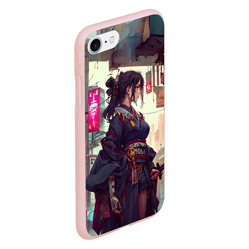Чехол iPhone 7/8 матовый Кибер самурай девушка / 3D-Светло-розовый – фото 2