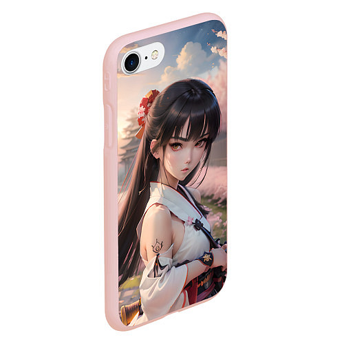 Чехол iPhone 7/8 матовый Девушка самурай в саду сакуры / 3D-Светло-розовый – фото 2