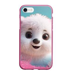 Чехол iPhone 7/8 матовый Белый пушистый медвежонок, цвет: 3D-малиновый