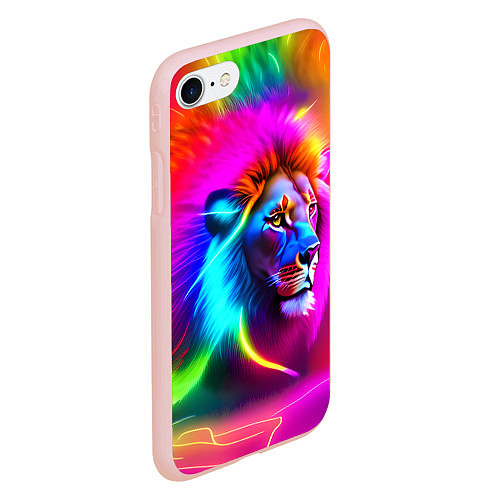 Чехол iPhone 7/8 матовый Неоновый лев в цветовой абстракции / 3D-Светло-розовый – фото 2