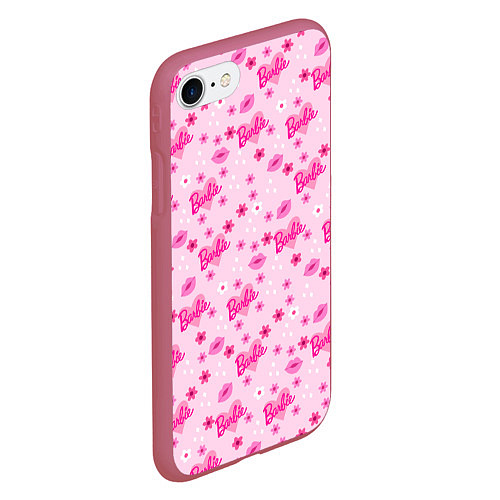 Чехол iPhone 7/8 матовый Барби, сердечки и цветочки / 3D-Малиновый – фото 2