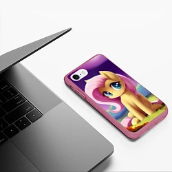 Чехол iPhone 7/8 матовый Флаттершай, цвет: 3D-малиновый — фото 2