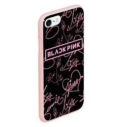 Чехол iPhone 7/8 матовый Блэкпинк - розовые автографы, цвет: 3D-светло-розовый — фото 2