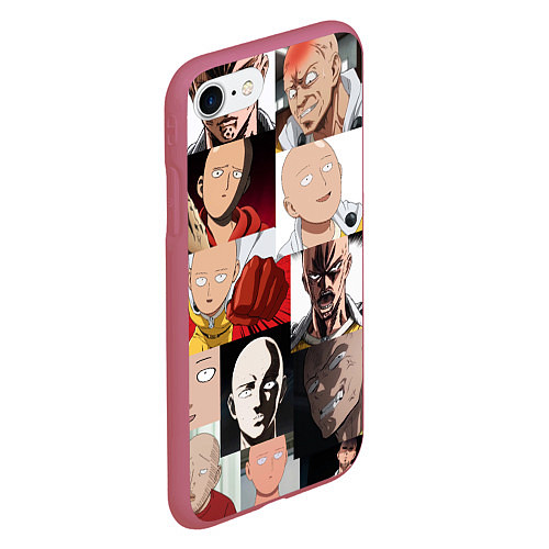 Чехол iPhone 7/8 матовый Saitama - many faces / 3D-Малиновый – фото 2