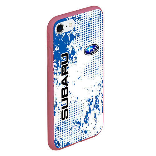 Чехол iPhone 7/8 матовый Subaru blue logo / 3D-Малиновый – фото 2