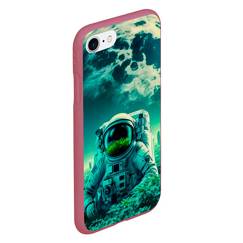 Чехол iPhone 7/8 матовый Астронавт на зеленой планете / 3D-Малиновый – фото 2