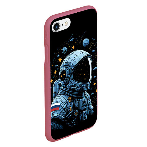 Чехол iPhone 7/8 матовый Русский космонавт / 3D-Малиновый – фото 2
