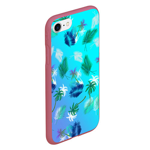 Чехол iPhone 7/8 матовый Пальмы на голубом градиенте / 3D-Малиновый – фото 2