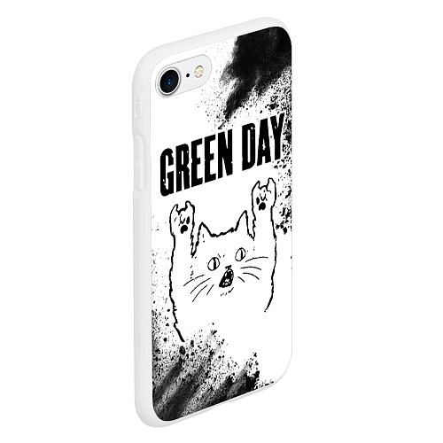 Чехол iPhone 7/8 матовый Green Day рок кот на светлом фоне / 3D-Белый – фото 2