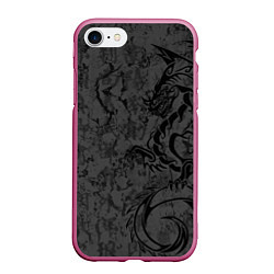 Чехол iPhone 7/8 матовый Black dragon - grunge, цвет: 3D-малиновый