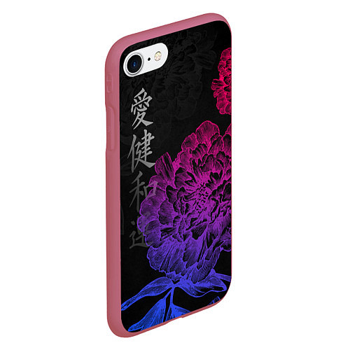 Чехол iPhone 7/8 матовый Neon flowers - japanese art / 3D-Малиновый – фото 2