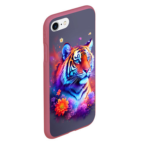 Чехол iPhone 7/8 матовый Тигр и краски - нейросеть / 3D-Малиновый – фото 2
