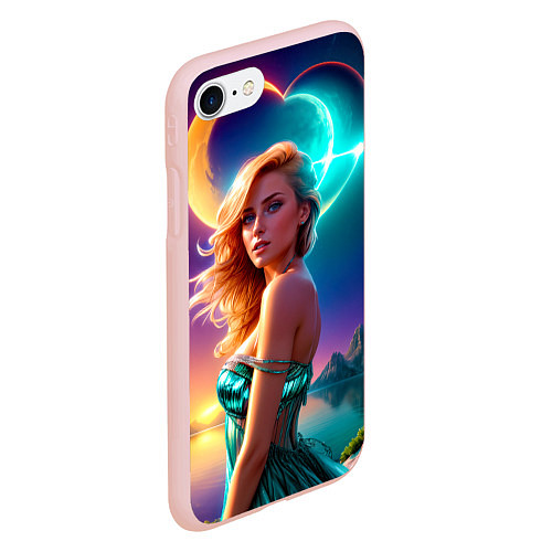 Чехол iPhone 7/8 матовый Девушка на гористом берегу фьорда / 3D-Светло-розовый – фото 2
