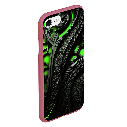 Чехол iPhone 7/8 матовый Green black abstract / 3D-Малиновый – фото 2