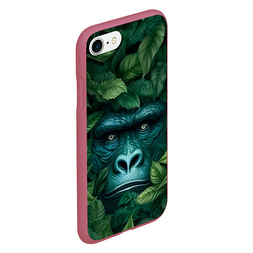Чехол iPhone 7/8 матовый Горилла в кустах джунгли / 3D-Малиновый – фото 2