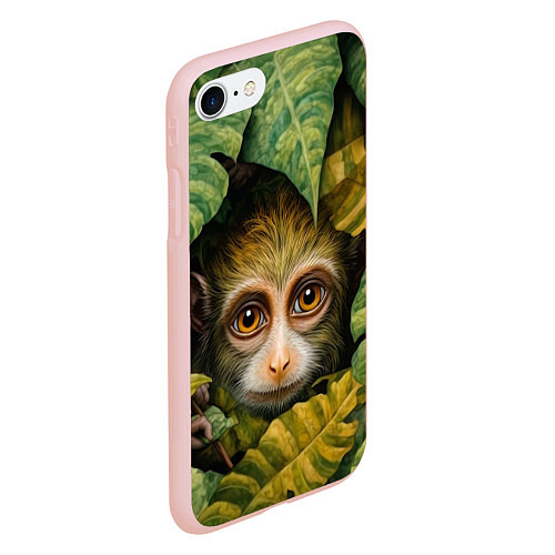 Чехол iPhone 7/8 матовый Маленькая обезьянка в листьях / 3D-Светло-розовый – фото 2