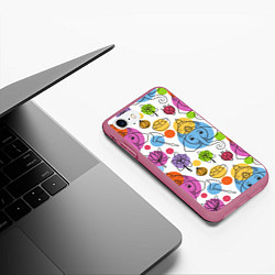 Чехол iPhone 7/8 матовый Индийские слоники, цвет: 3D-малиновый — фото 2
