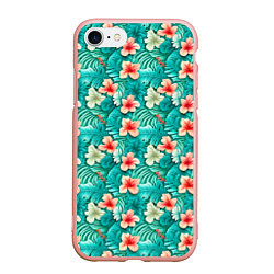 Чехол iPhone 7/8 матовый Летние цветочки паттерн, цвет: 3D-светло-розовый