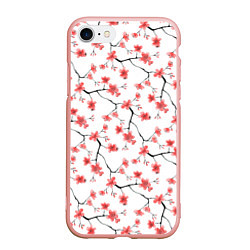Чехол iPhone 7/8 матовый Акварельные цветы сакуры паттерн