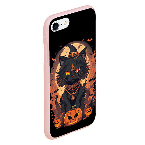 Чехол iPhone 7/8 матовый Черный кот в хеллоуине / 3D-Светло-розовый – фото 2