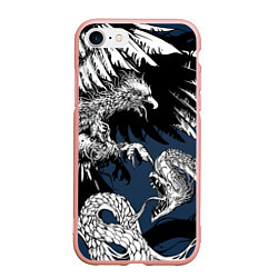 Чехол iPhone 7/8 матовый Орёл против змеи, цвет: 3D-светло-розовый