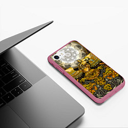 Чехол iPhone 7/8 матовый Золотой орёл - славянский орнамент, цвет: 3D-малиновый — фото 2