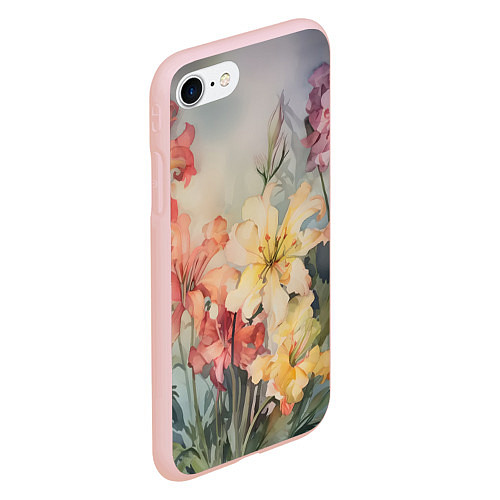 Чехол iPhone 7/8 матовый Акварельные лилии / 3D-Светло-розовый – фото 2