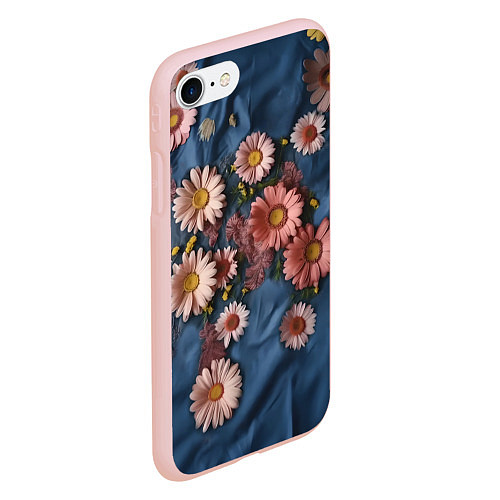 Чехол iPhone 7/8 матовый Хризантемы на джинсе / 3D-Светло-розовый – фото 2