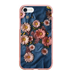 Чехол iPhone 7/8 матовый Хризантемы на джинсе, цвет: 3D-светло-розовый