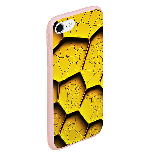 Чехол iPhone 7/8 матовый Желтые шестиугольники с трещинами - объемная текст / 3D-Светло-розовый – фото 2