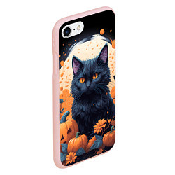 Чехол iPhone 7/8 матовый Котик и тыквы - хеллоуин, цвет: 3D-светло-розовый — фото 2