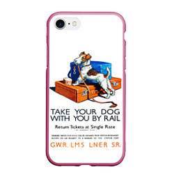 Чехол iPhone 7/8 матовый Возьми собаку в поезд, цвет: 3D-малиновый