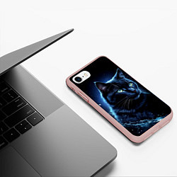 Чехол iPhone 7/8 матовый Черный кот - брызги воды, цвет: 3D-светло-розовый — фото 2