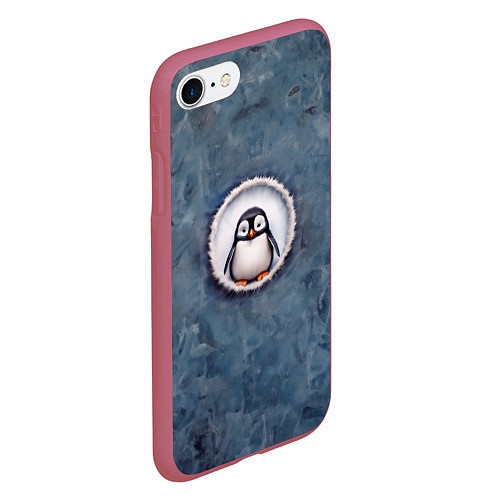 Чехол iPhone 7/8 матовый Маленький забавный пингвинчик / 3D-Малиновый – фото 2