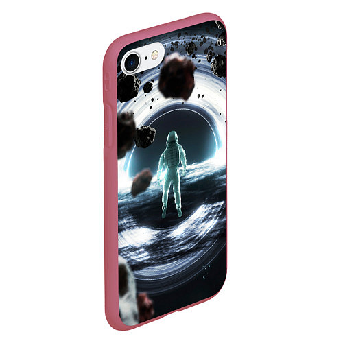 Чехол iPhone 7/8 матовый Black hole astronaut / 3D-Малиновый – фото 2