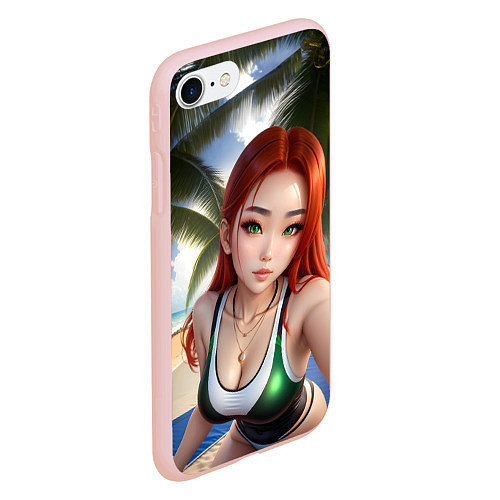 Чехол iPhone 7/8 матовый Девушка с рыжими волосами на пляже / 3D-Светло-розовый – фото 2