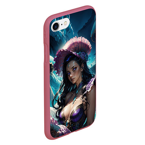 Чехол iPhone 7/8 матовый Девушка фэнтази с фиолетовыми волосами / 3D-Малиновый – фото 2