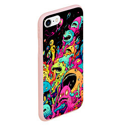 Чехол iPhone 7/8 матовый Космические зубастые монстры, цвет: 3D-светло-розовый — фото 2
