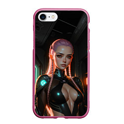 Чехол iPhone 7/8 матовый Красивая девушка киберпанк, цвет: 3D-малиновый