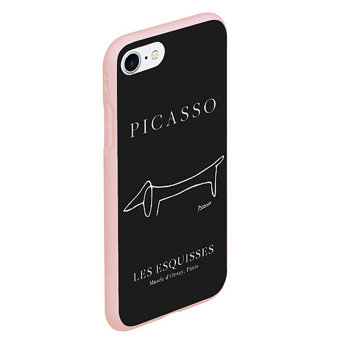 Чехол iPhone 7/8 матовый Собака на черном - Пабло Пикассо / 3D-Светло-розовый – фото 2