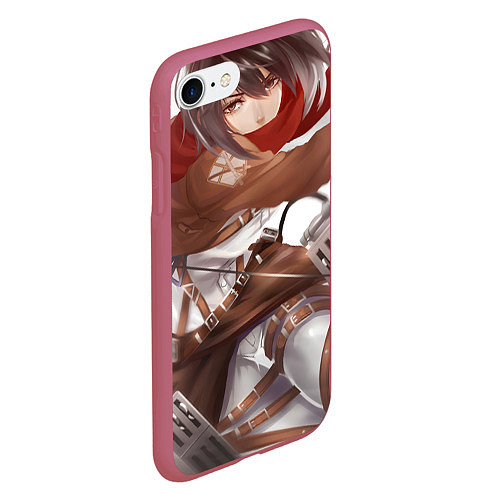 Чехол iPhone 7/8 матовый Атака Титанов Mikasa Ackerman / 3D-Малиновый – фото 2