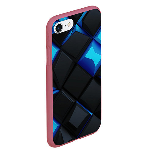 Чехол iPhone 7/8 матовый Черные и синие плитки / 3D-Малиновый – фото 2