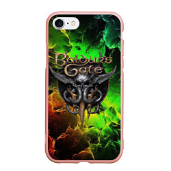 Чехол iPhone 7/8 матовый Baldurs Gate 3 logo dark red green fire