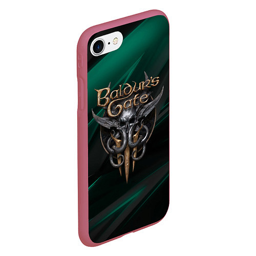 Чехол iPhone 7/8 матовый Baldurs Gate 3 logo green geometry / 3D-Малиновый – фото 2
