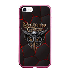 Чехол iPhone 7/8 матовый Baldurs Gate 3 logo red black geometry