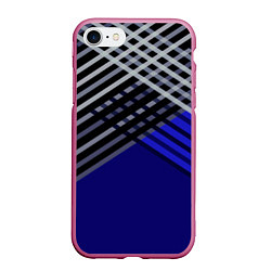 Чехол iPhone 7/8 матовый Белые и серые полосы на синем фоне