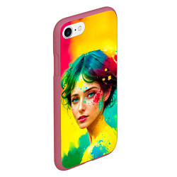 Чехол iPhone 7/8 матовый Девушка с зелёными глазами в брызгах краски, цвет: 3D-малиновый — фото 2