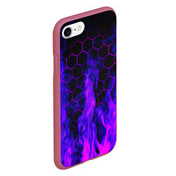 Чехол iPhone 7/8 матовый Неоновый огонь и соты, цвет: 3D-малиновый — фото 2