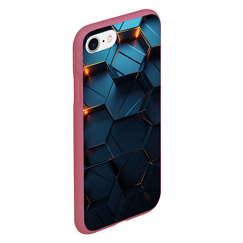 Чехол iPhone 7/8 матовый Синие объемные плиты с оранжевыми вставками / 3D-Малиновый – фото 2